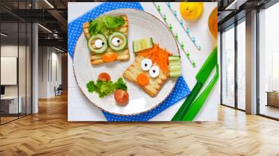 Breakfast for a child - children's funny toasts with a grilled and carrot. Wall mural