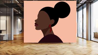 abstract african american woman side view portrait, illustration of modern minimal woman with dark skin, flat style Wall mural