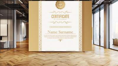 Certificate of achievement template with vintage gold border Wall mural