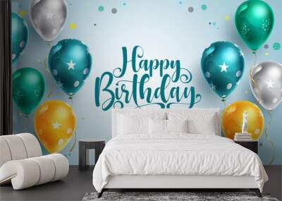 Birthday greeting vector background design. Happy birthday typography text with colorful floating balloons for birth day pattern object kids celebration. Vector illustration.
 Wall mural