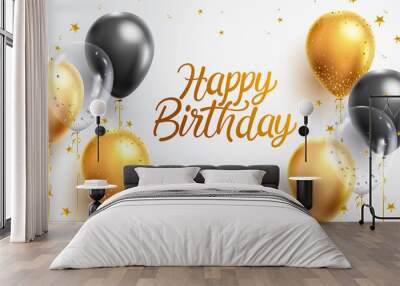 birthday greeting vector background design. happy birthday typography text with elegant gold black b Wall mural