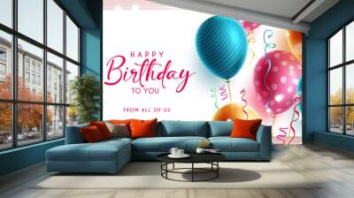 Birthday greeting vector template design. Happy birthday text in white empty space with pattern balloon bunch element for birth day celebration messages card. Vector illustration.
 Wall mural