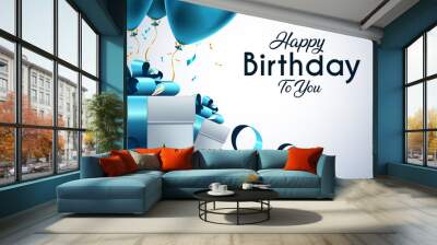 Birthday vector banner template. Happy birthday to you text in white space background with gifts and balloon decoration element for birth day celebration greeting design. Vector illustration
 Wall mural