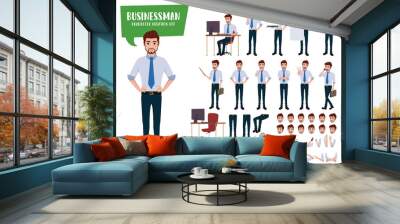 Businessman character creation vector set. Business man characters editable kit create face and hand body parts movement isolated in white background. Vector illustration. Wall mural