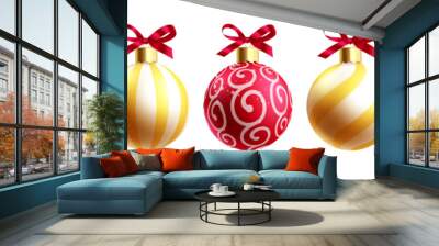 Christmas balls elements vector set design. Christmas balls in red and gold color with elegant pattern for xmas season elegant bauble decoration. Vector illustration seasonal elements collection.
 Wall mural