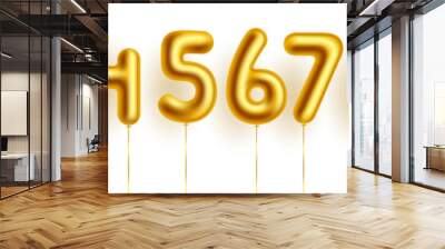 Gold number balloons vector set. Birthday Golden foil balloon with numeric metallic numbers 0 to 9 for birth day occasion and event celebration decoration count design. Vector illustration.
 Wall mural