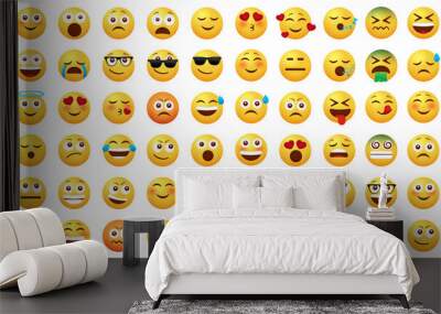 Smileys emoticon vector set. Smiley emoji with happy, funny, sad and in love facial expressions isolated in white background for emoticons icon cartoon collection design. Vector illustration
 Wall mural