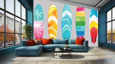 Summer surfboard element vector set design. Surfboard collection in colorful pattern and prints decoration for surfing activity. Vector illustration summer surfboard collection.
 Wall mural