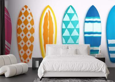 Surfing board vector set. Surfboard summer elements in colorful pattern design isolated in white background. Vector illustration summer surfing board elements collection.
 Wall mural