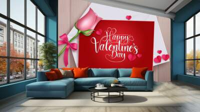 Valentines greeting card vector background design. Happy valentine's day greeting in red card with empty space for messages and text for valentines day celebration design. Vector illustration 
 Wall mural