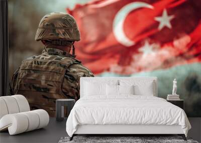 Turkish soldier, Turkish flag and war concept Wall mural