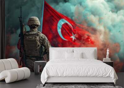 Turkish soldier, Turkish flag and war concept Wall mural