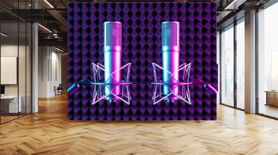 two microphones in neon light Wall mural