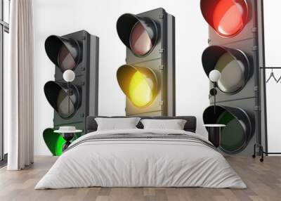 three traffic lights, red green and yellow Wall mural