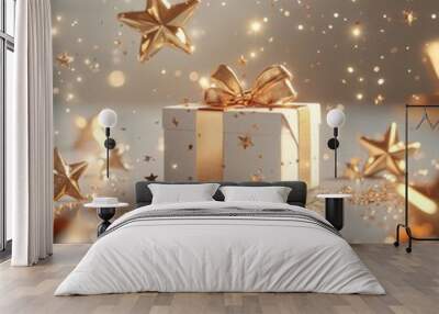 background with christmass decoration. white and gold style Wall mural