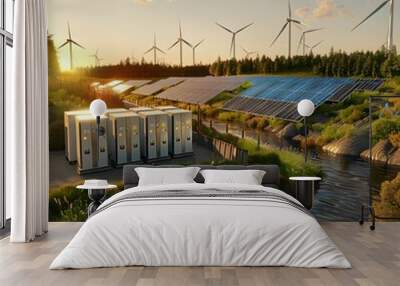 Clean Energy Nexus: Hydrogen Electrolysis for Solar & Wind Power Storage Wall mural