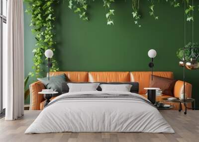 Eco-Elegance: Refreshing Green Living Room with Minimalist D�cor Wall mural