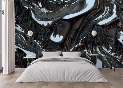 Melting metallic surfaces, liquid chrome effect, futuristic aesthetic Wall mural