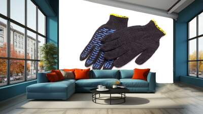 Work gloves for construction work, black on white background Wall mural