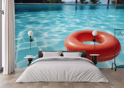 Red swimming pool ring in swimming pool Wall mural