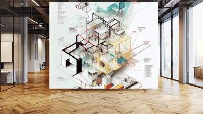 3d architecture exploded diagram illustration Wall mural