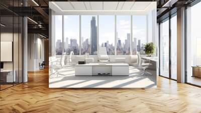 Airy modern office with city skyline view and natural light Wall mural