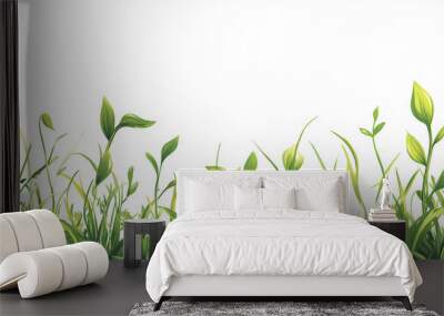 Hand-drawn vector illustration of diverse green grass types Wall mural