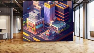 isometric diorama city Wall mural