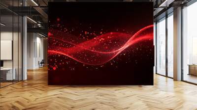 Luminous red wavy line light with sparkling particles Wall mural