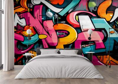 Vibrant graffiti wall showcasing dynamic hip-hop street art style Wall mural