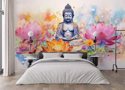 water colour buddha statue in the lotus position Wall mural