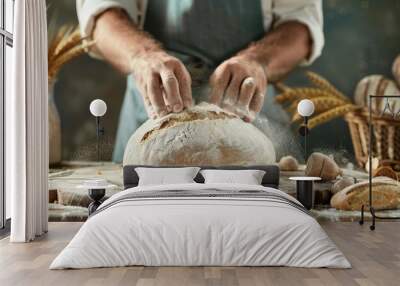 Freshly Baked Bread with Flour Dust Wall mural