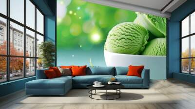 Matcha Green Tea Ice Cream on natural background Wall mural