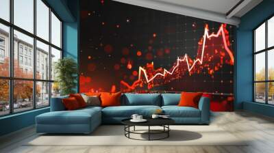 Red Financial Chart With Bokeh Lights Wall mural