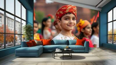 Young Boy in Traditional Indian Headwear Wall mural