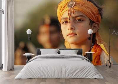 Young Boy Wearing Traditional Indian Headwear Wall mural