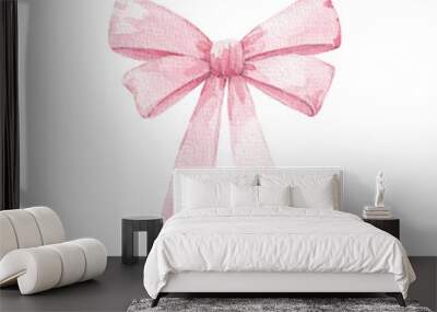 Beautiful stock illustration with watercolor hand drawn pink bow. Wall mural