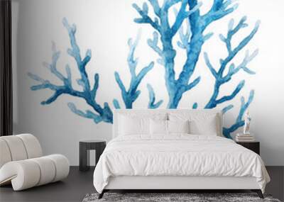 Beautiful underwater composition with watercolor sea life blue coral. Stock illustration. Wall mural