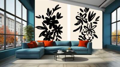 Modern abstract floral vector compositions. Collage contemporary bouquets. Hand drawn cartoon style flowers. Minimalism Wall mural