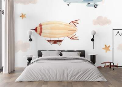 Watercolor aircraft baby pattern Wall mural