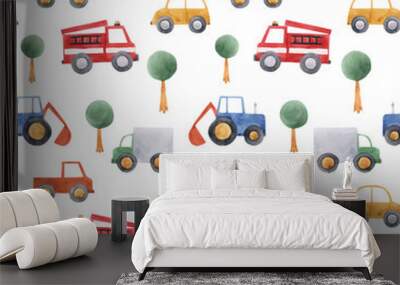 Watercolor baby car vehicle vector pattern Wall mural