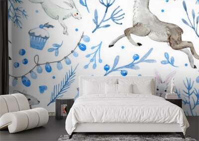 Watercolor christmas vector pattern Wall mural