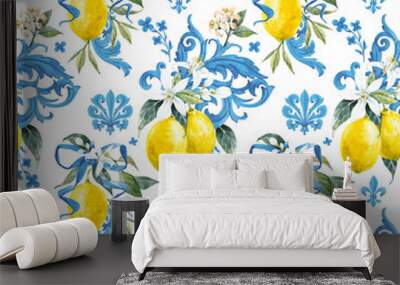 Watercolor lemon pattern Wall mural