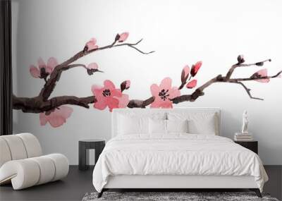 Watercolor sakura branch Wall mural