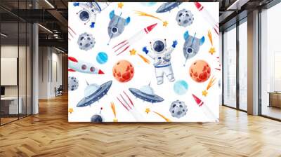 Watercolor space baby vector pattern Wall mural