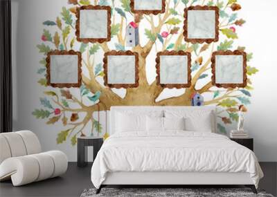 Watercolor tree house with frames Wall mural