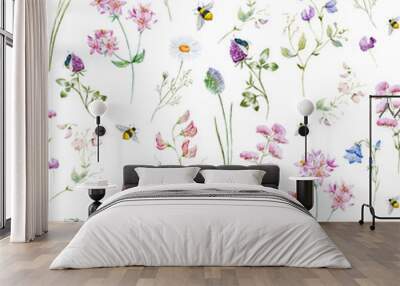 Watercolor wildflower pattern Wall mural