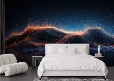 3d rendering of abstract digital landscape with flowing particles and depth of field Wall mural