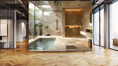 A bathroom with a large tub and a shower Wall mural