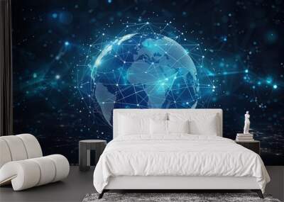 A blue globe with a network of lines surrounding it Wall mural